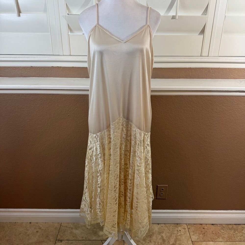Vintage JC Penney Slip Dress Lace Bridal Lingerie Old Hollywood Glam Sz M/L 80s